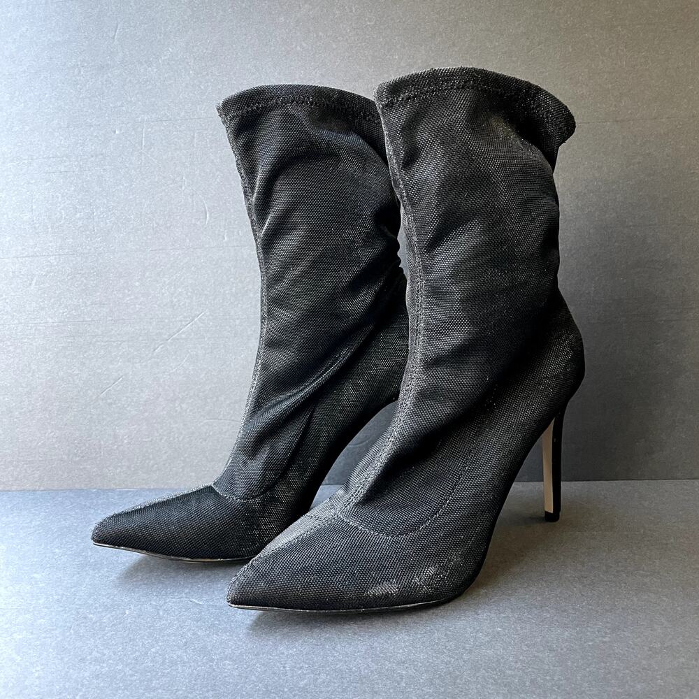 Jewel Badgley Mischka Sock Style Stiletto Booties 6.5 Black Shimmer